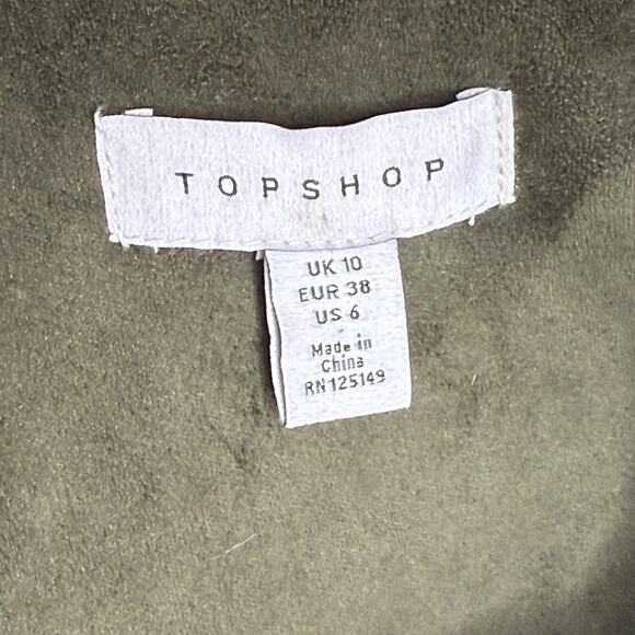 Topshop Faux Suede Moto Jacket Lux Olive Green With Silver Hardware Size 6 - Picture 3 of 8